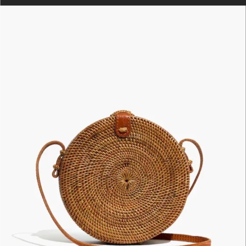 Round Woven Tan Crossbody Bag